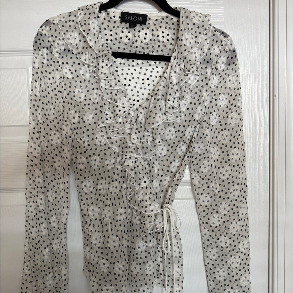 SALONI Black and White Ruffle Blouse